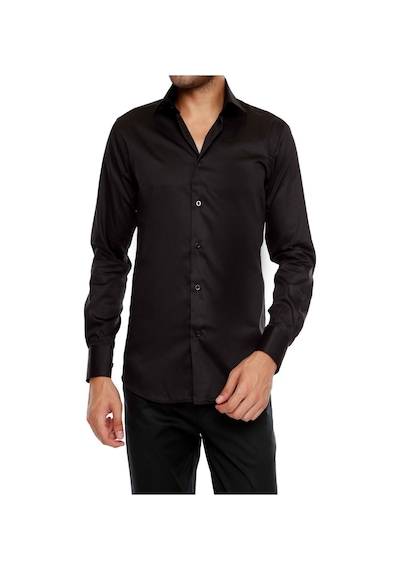 Efor Slim Fit Klasik Yaka Pamuk Saten Uzun Kol Siyah Gömlek Gk 214 Siyah