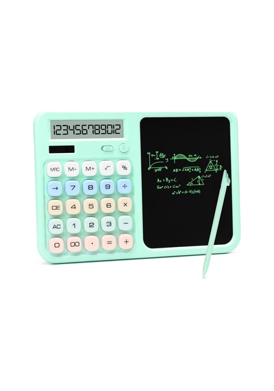 Lcd Ekran Yazı Tahtalı Hesap Makinesi 12 Haneli Tabletli Hesap Makinesi Pastel Yeşil