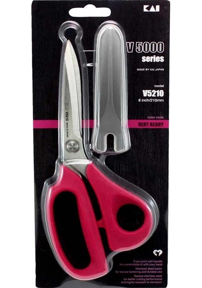 Kai V5210 Kılıflı Pembe Plastik Saplı Kumaş Kesim Makası 21 Cm
