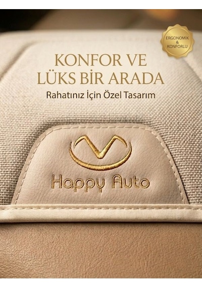 Ultra Lüks 3 Lü Oto Koltuk Minderi Krem Renk Terletmez Kaydırmaz Özel Taban 3 Lü Set