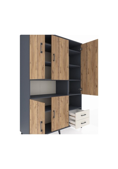 Hyperion Dolap 10 Raflı 2 Çekmeceli 5 Kapaklı 132x44x195 Antr... Antrasit