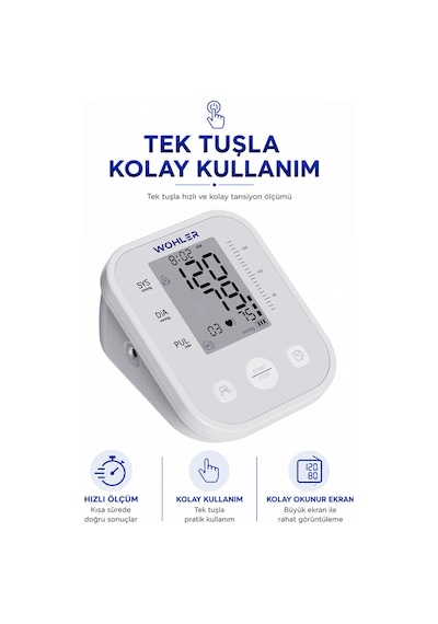 Wohler Üst Koldan Ölçer Dijital Tansiyon Aleti , Nabız Ölçer, TYPC-E , 99 Ölçüm Hafıza Çantalı