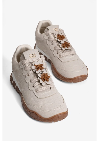 Mubiano Kadın Süet Sneaker Çiçek Aksesuarlı Günlük Spor Ayakkabı Nira Bej