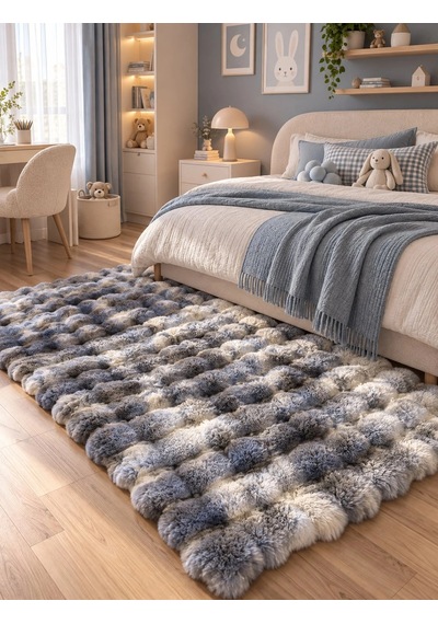 Hoom Rugs Rabbit 420 Multi Gri Çift Renkli Peluş Halı Çok Renkli