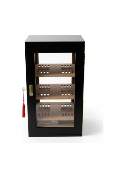 Elektronik Nemlendiricili 3 Raflı Puro Kutusu Humidor Gold Mat Siyah