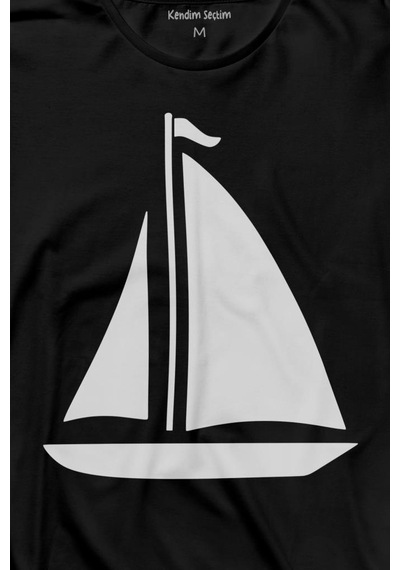 Yelkenli Gemi Silüeti Uzun Kollu Tişört Baskılı T-shirt 001