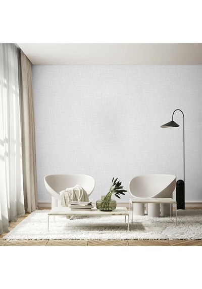 Muse Koleksiyonu 25104-1 Beyaz Keten Efektli Modern Duvar Kağıdı 1.06x15.6m, 16.5m²