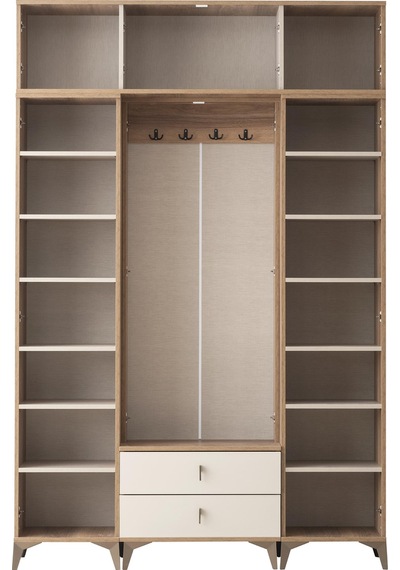 Ay Işığı Asklıklı Çekmeceli Ayakkabılık Portmanto 160x40x204cm Ceviz