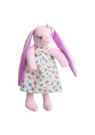 İthal Kumaş Uzun Kulaklı Renkli Kıyafetli Sevimli Tavşan Peluş Oyuncak Uyku & Oyun Arkadaşı 30 Cm. Açık Pembe