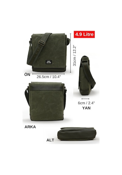 Dark Cotton 7112 Western Kahverengi Suya Dayanıklı Mumlu Kanvas Postacı Omuz Laptop Okul Çantası Haki