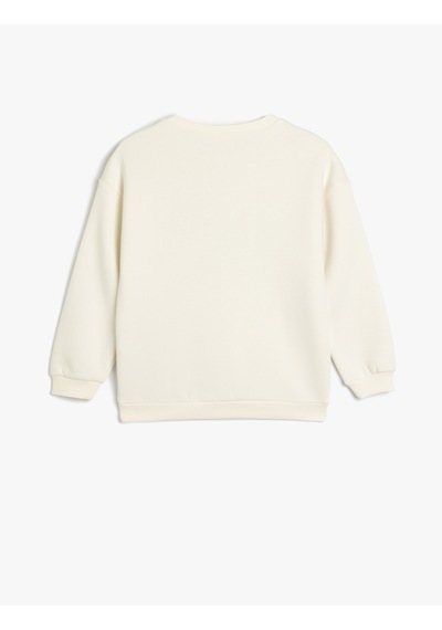 Koton Sweatshirt Kayak Baskılı Bisiklet Yaka Uzun Kollu Şardonlu Ekru 5wkb10565tk Ekru