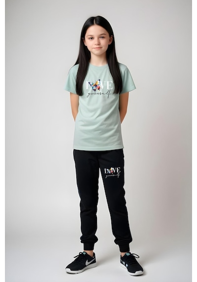 Fyk Kids Kız Çocuk Baskılı Love Your Self Bel Detayı Lastikli Alt-üst Takım Mint Yeşil Mint Yeşili