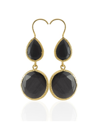 Kadir Jewellery 22 Ayar Altın Kaplama Kadın Taşlı Küpe -el İşçiliği Ve Hipoalerjenik Küpe Siyah 58648934