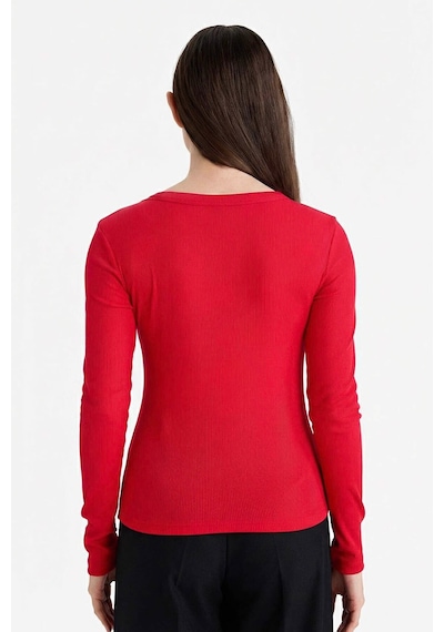 Defacto Slim Fit Basic Kırmızı Kadın Uzun Kollu T-shirt E5767ax/rd286 Kırmızı
