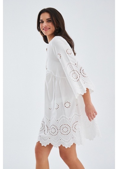 Peraluna Hiromi Dress %100 Pamuk 3/4 Kol Diz Hizası Yazlık Kadın Beyaz
