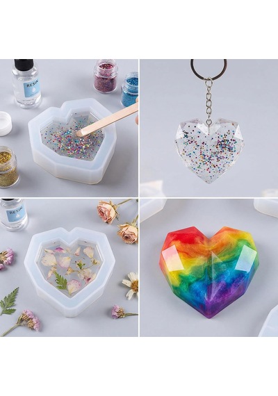 Tahtakale Toptancı Epoksi, Mum, Taş Tozu 3d Geometrik Kalp Silikon Kalıbı 5.7 Cm