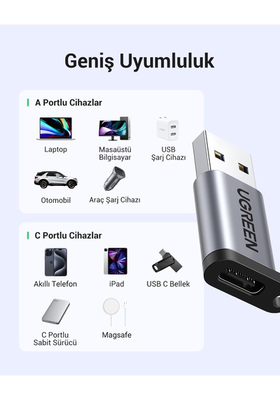 Ugreen Usb-a 3.0 Male To Usb-c Female 5 Gbps Dönüştürücü Adaptör, 50533
