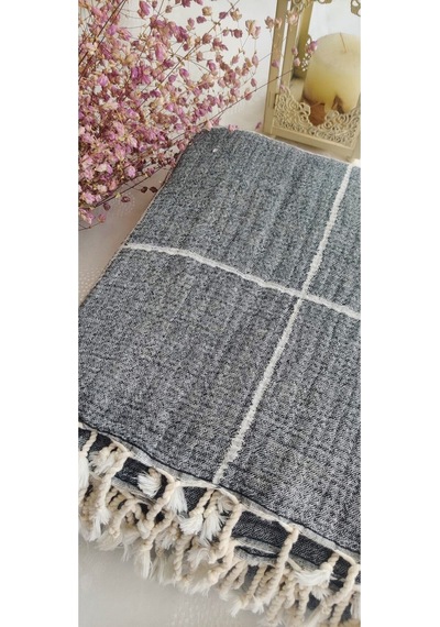 Çizgili Çift Kişilik Organik Müslin Pike 185x220cm Oeko-tex Standard 100 Sertifikalı Antrasit