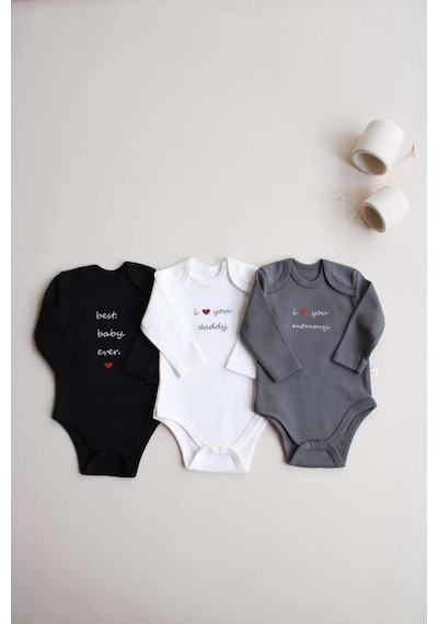 Oh La La Koala 3lü Nakışlı Çıt Çıtlı Uzun Kollu Body Zıbın Set Model 7 Siyah
