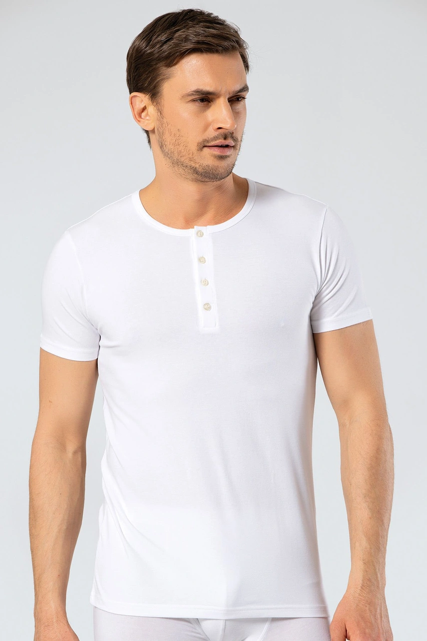 Cacharel Erkek Bisiklet Yaka Dügmeli T-shirt 1308/beyaz