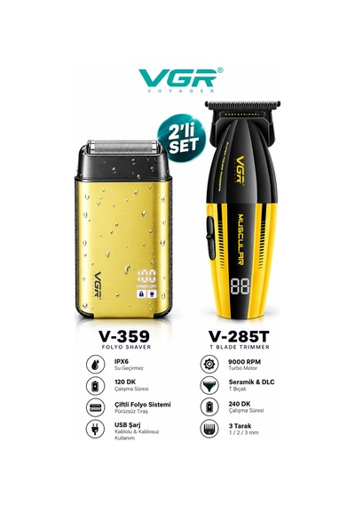 Tıraş Makinesi V-285t & V-359 Tıraş Makinesi - 9000 Rpm Dlc Trimmer Ipx6 Folyo Shaver - 2'li Berber Seti Tıraş Makinesi V-285t & V-359 Tıraş Makinesi - 9000 Rpm Dlc Trimmer Ipx6 Folyo Shaver - 2'li Berber Seti