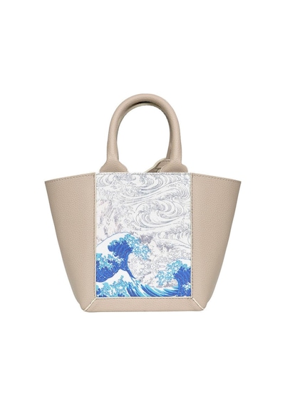 Dogo Kadın Vegan Deri Krem Tote Bag - Japanese Waves Tasarım Çok Renkli