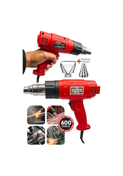 Profesyonel 600c Çift Kademeli Sıcak Hava Tabancası Atlas 2000 Termik Korumalı Premium 2000w Profesyonel 600c Çift Kademeli Sıcak Hava Tabancası Atlas 2000 Termik Korumalı Premium 2000w
