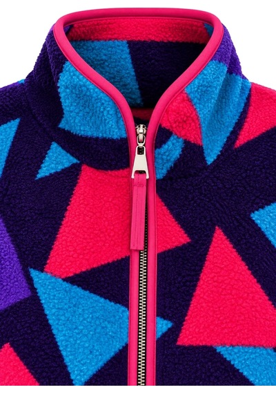 Vadon 1061 Kadın 80'ler Retro Geometrik Desenli Yandan Cepli Fermuarlı Polar Sweatshirt Mor