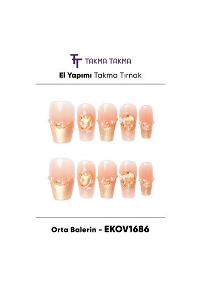 Ekov1686 Orta Balerin 10'lu Tekrar Kullanılabilir El Yapımı Protez Takma Tırnak L