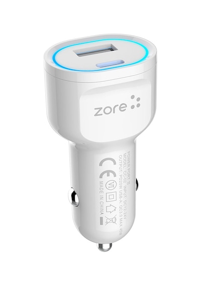 Alan Tech Cc-02 Hızlı Şarj Özellikli Led Işıklı Qc 3.0 Usb-a Ve Type-c Pd Araç Şarj Başlığı Pd 20w - Beya Beyaz