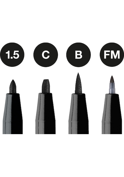 Faber-Castell Pitt Artist Pen Çizim Kalemi Seti, 4’lü (1,5, C, B, FM Uç),Suya ve Solmaya Dayanıklı,Kalıcı Mürekkep