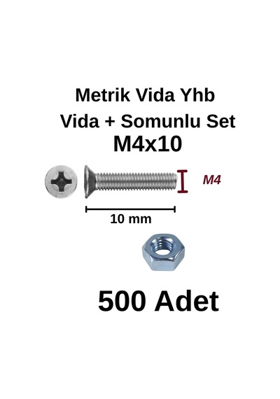 Tuğra Hırdavat M4x10mm Metrik Vida Yhb - Somunlu 500'lü Takım 0-0