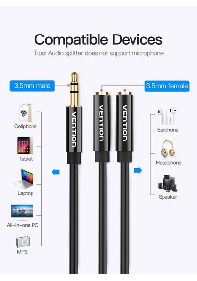 vention Stereo Aux Kulaklık Çoklayıcı 2'Li Ses Çoklayıcı