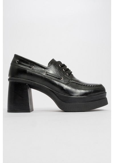 Luvishoes Luvi Shoes Dudley Siyah Cilt Bağcıklı Kadın Platform Topuklu Ayakkabı Siyah-2