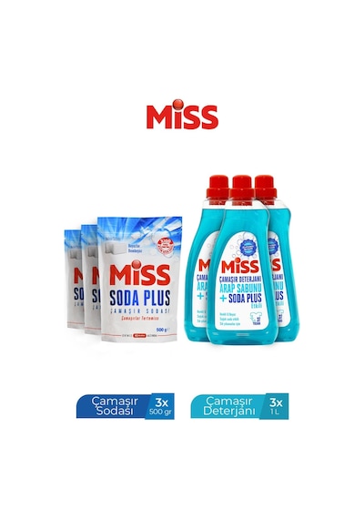 Miss Sıvı Çamaşır Deterjanı 1500mlx3+miss Soda Plus Çamaşır Sodası 500 Grx3 6 KG