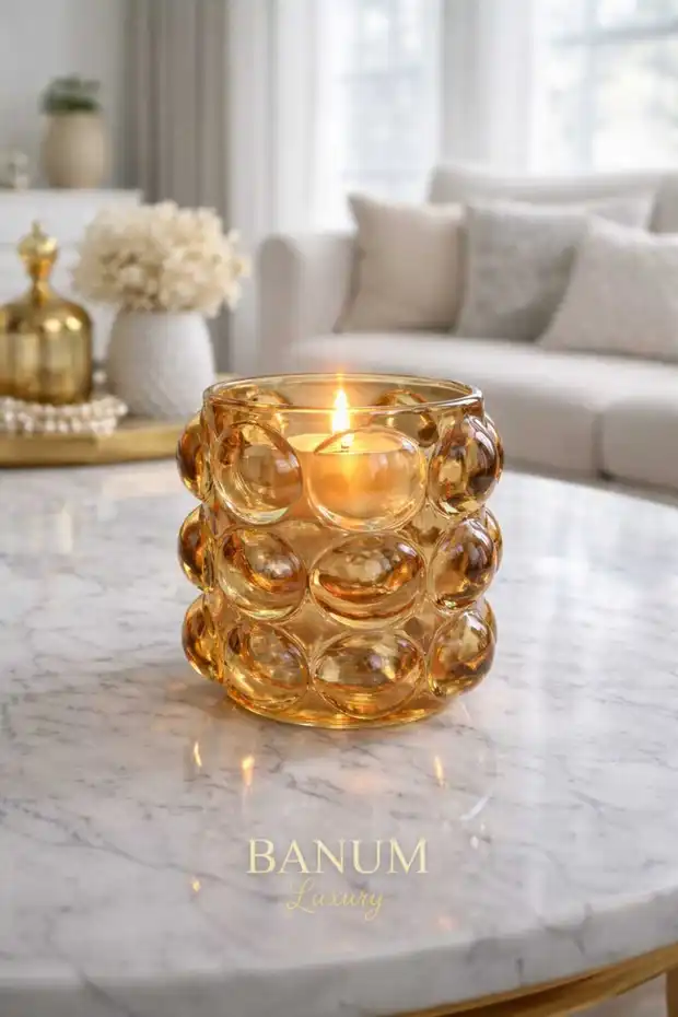 Banum Luxury Lüks Tasarım Bal Tonlu Dekoratif Mumluk Sarı