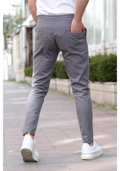 Tarz Cool Erkek Eganis Ipli Jogger Düğmeli Kumaş Pantolon Mat Gri