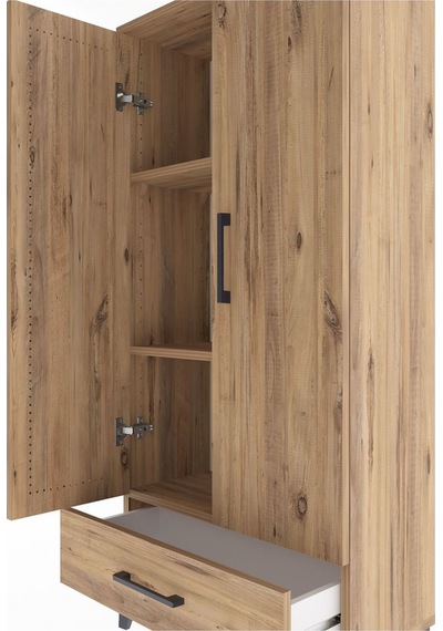 Arges Dolap 3 Raflı Tek Çekmeceli 2 Kapaklı 60x30x134 Çam-çam Çam
