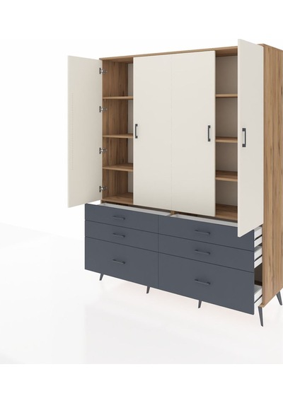 Hyperion Gardrop 8 Raflı 6 Çekmeceli 4 Kapaklı 176x44x221 Çam-aytaşı/antrasit Beyaz Hyperion Gardrop 8 Raflı 6 Çekmeceli 4 Kapaklı 176x44x221 Çam-aytaşı/antrasit Beyaz