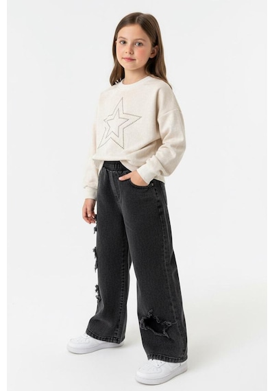 Yıldız Taşlı Detaylı Sweatshirt Yıldız Detay Jean Pantolonlu 2 Li Kız Çocuk Takı Krem Yıldız Taşlı Detaylı Sweatshirt Yıldız Detay Jean Pantolonlu 2 Li Kız Çocuk Takı Krem
