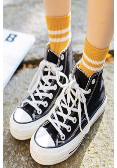 Ozzy Socks 6 Çift Çizgili Kolej Çorabı Sarı Gri Beyaz Pamuklu Tenis Çorabı Seti Çok Renkli