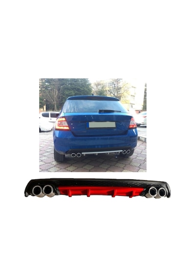 Skoda Fabia Mk3 Uyumlu Body Kit Difüzör 4 Çıkış Yuvarlak Kırmızı