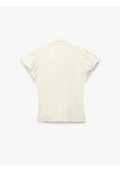 Koton Aerobin Kumaş Slim Fit Şal Yaka Fırfırlı Karpuz Kollu Düğmeli Gömlek Kırık Beyaz 6sak60274ew Ekru