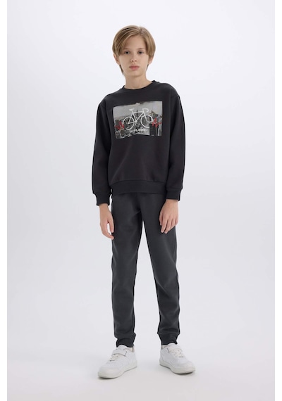DeFacto Erkek Çocuk Bisiklet Yaka Baskılı Kalın Sweatshirt D3038A824WNAR206