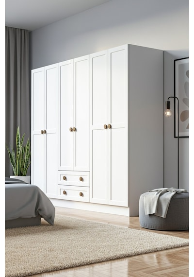 Bohem 4 Kapak 2 Çekmece Aynalı Gardırop K7 Mdf Kapak Beyaz