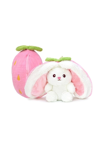 Özgüner Oyuncak Pelüş Çilek Tavşan,fermuarlı Meyve Çantasında Nakışlı,40 Cm,pembe, Kırmızı, Karpuz, Anana Genel