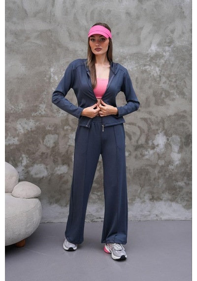 Elaxi Modal Kumaş Slim Fit Kapüşonlu İkili Takım Antrasit