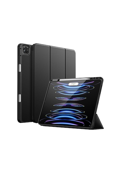 Apple Uyumlu iPad Pro 12.9 Inç 5. Ve 6. Nesil 2021 / 2022 Kalem Bölmeli Uyku Modlu Standlı Silikon Kılıf Kılıf