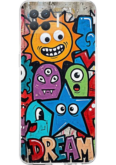 Oppo Reno 4 Lite İle Uyumlu Grafiti Dream Street Tasarımlı Şeffaf Silikon Kılıf Şeffaf