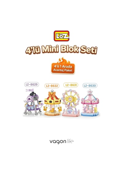 Loz Micro Block 4'lü Lunapark Seti 4 Farklı Model Dekoratif Oyuncak Yapım Seti Yapı Blok Seti
